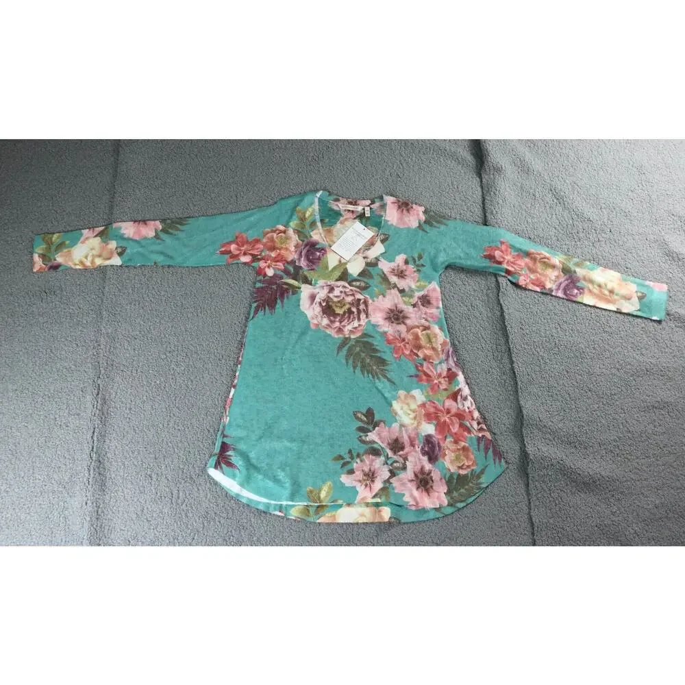 New Soft Surroundings Sweater Womens Xxs Tropical Floral Print V Neck USA